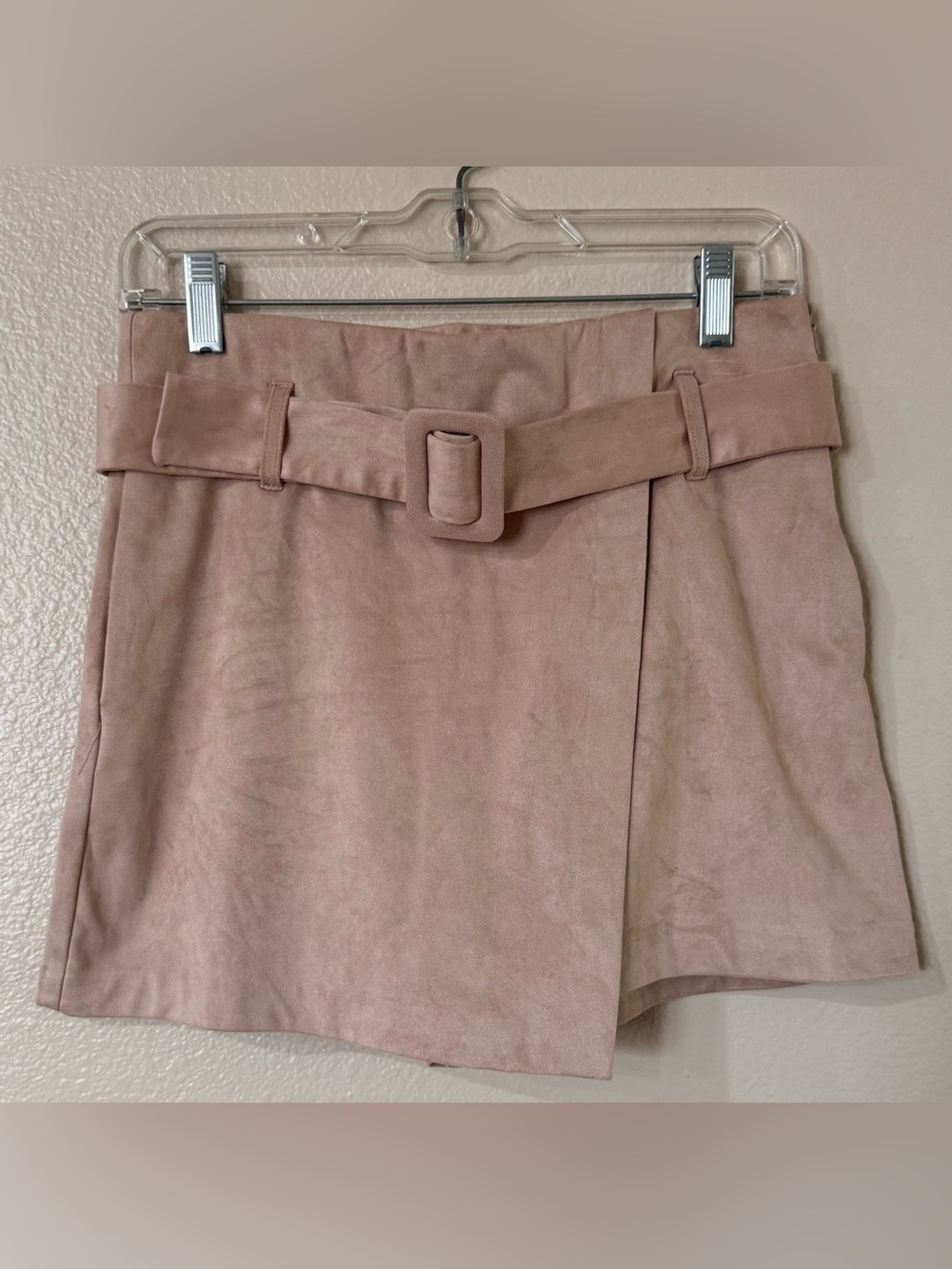NWOT Zara Faux Suede Belted Wrap Skort Size Medium Blush Tan